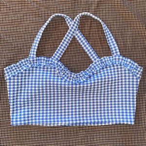 Urban Outfitters Blue Checkered Cross-back Crop Top